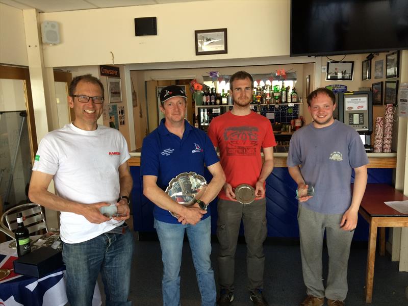 Streaker Inlands prize winners (l-r) Graeme Bristow (4th), Ian Jones (1st), Doug Horner (3rd) and Isaac Marsh (2nd) photo copyright Richard Catchpole taken at Leigh & Lowton Sailing Club and featuring the Streaker class