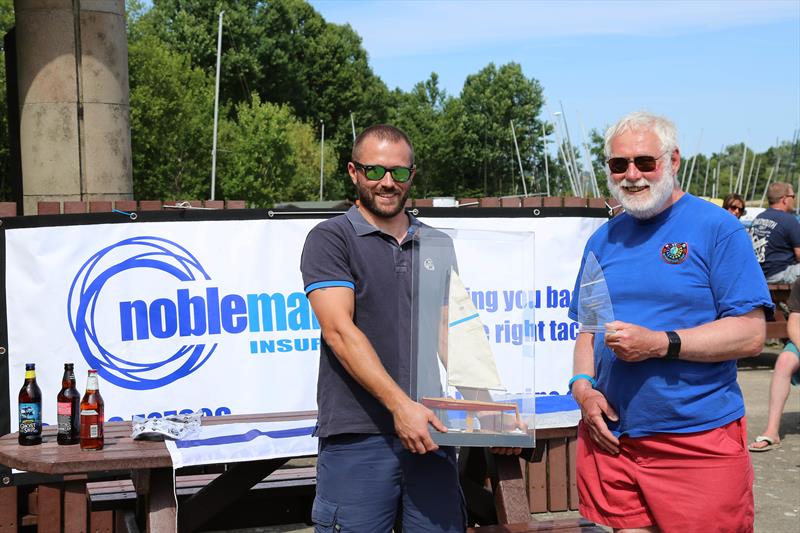 Tom Gillard is presented with the trophy by Gerry Fisher, Commodore of Carsington SC, for winning the Noble Marine Streaker Nationals at Carsington - photo © Karen Langton