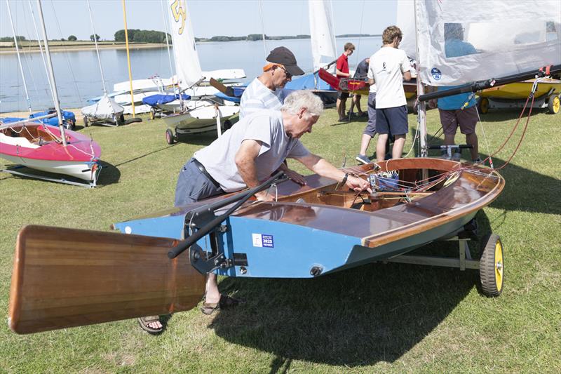 Chris Smith talks Arran Linton-Smith through the restoration of Streaker 1404 at the Teamac Streaker Concours d'Elegance during the Noble Marine Golden Jubilee Streaker Nationals at Rutland photo copyright Paul Sanwell / OPP taken at Rutland Sailing Club and featuring the Streaker class