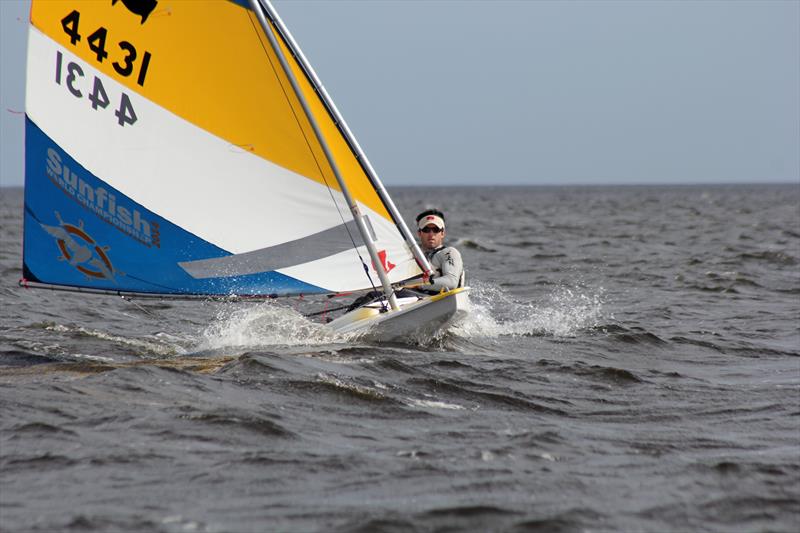 Francisco Renna on day 2 of the Sunfish Worlds photo copyright Priscilla Parker / www.priscillaparker.co taken at  and featuring the Sunfish class