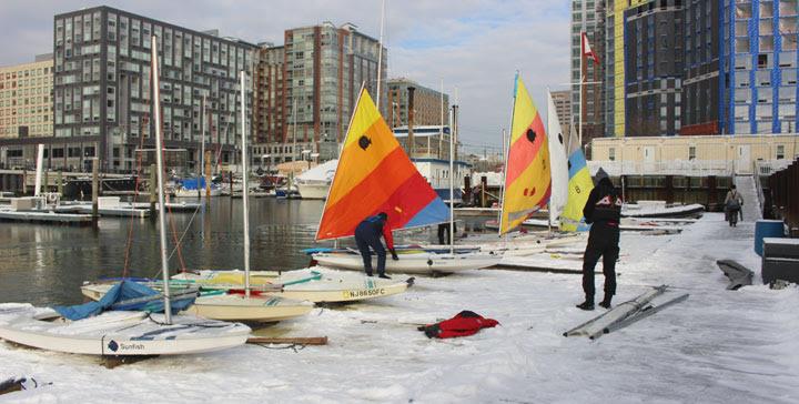 This winter has been colder than most! But it is also magical and sailors love getting out of the house and doing something fun on Saturdays! photo copyright Manhattan Yacht Club taken at Manhattan Yacht Club and featuring the Sunfish class