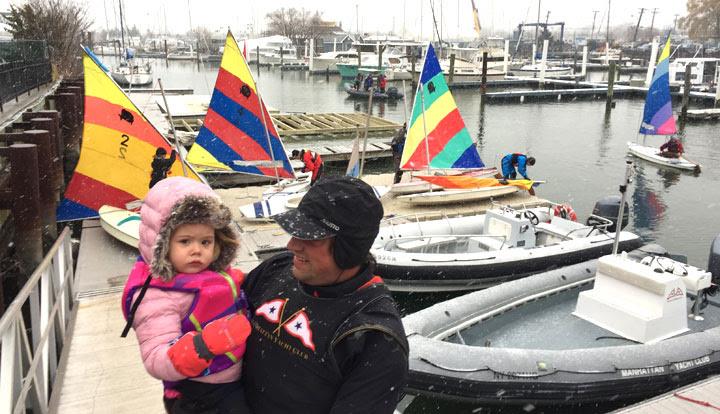 Rear Commodore Luigi Galbiati introduced Laura-Belle to the pleasures of Nordic conditions at Manhattan Yacht Club photo copyright Manhattan Yacht Club taken at Manhattan Yacht Club and featuring the Sunfish class