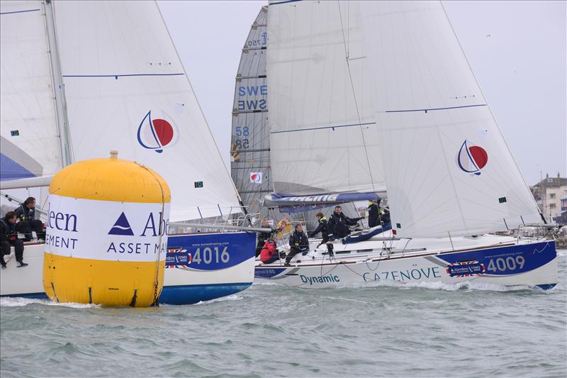 Sunsail F40's at Aberdeen Asset Management Cowes Week photo copyright Rick Tomlinson / www.rick-tomlinson.com taken at Cowes Combined Clubs and featuring the Sunsail F40 class