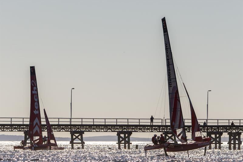 iDintranet on foils and tech2 closer to the pier photo copyright Andrea Francolini taken at Geographe Bay Yacht Club and featuring the Superfoiler class