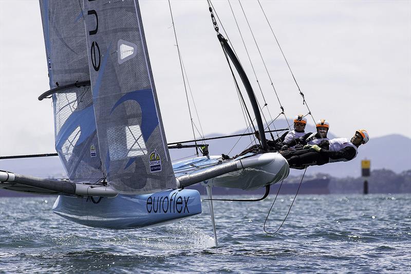 Out on the trap on feeling's Corio Bay photo copyright Andrea Francolini taken at Woollahra Sailing Club and featuring the Superfoiler class