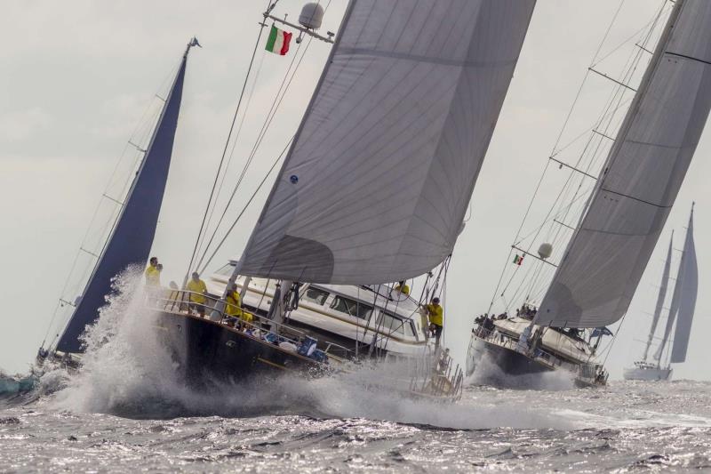 The fleet on day 1 of the Perini Navi Cup photo copyright Perini Navi / Borlenghi taken at Yacht Club Costa Smeralda and featuring the Superyacht class