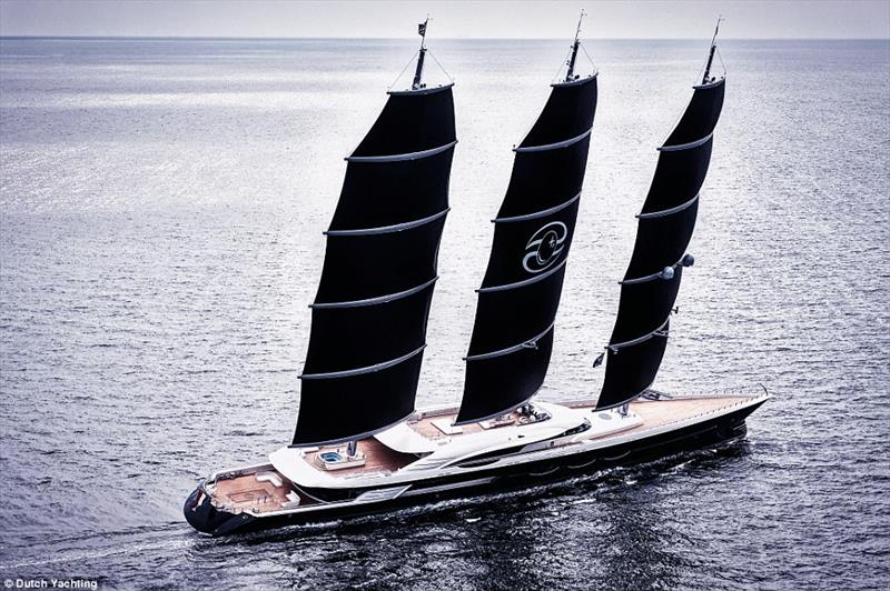 The Black Pearl superyacht, which is 107 metres long and has solar panels on her sails in order to generate electricity photo copyright Dutch Yachting taken at  and featuring the Superyacht class