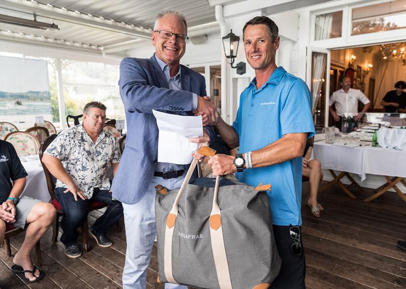 Millennium Cup 2021 - Peter Busfield - greets Sassafras captain Tim Michalik - photo copyright Jeff Brown taken at Bay of Islands Yacht Club and featuring the Superyacht class