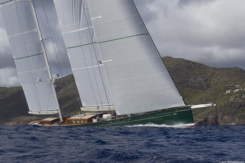 The 218ft ketch Hetairos sets a new record in the Round Antigua Race at the 11th Superyacht Challenge Antigua photo copyright Claire Matches / www.clairematches.com taken at  and featuring the Superyacht class