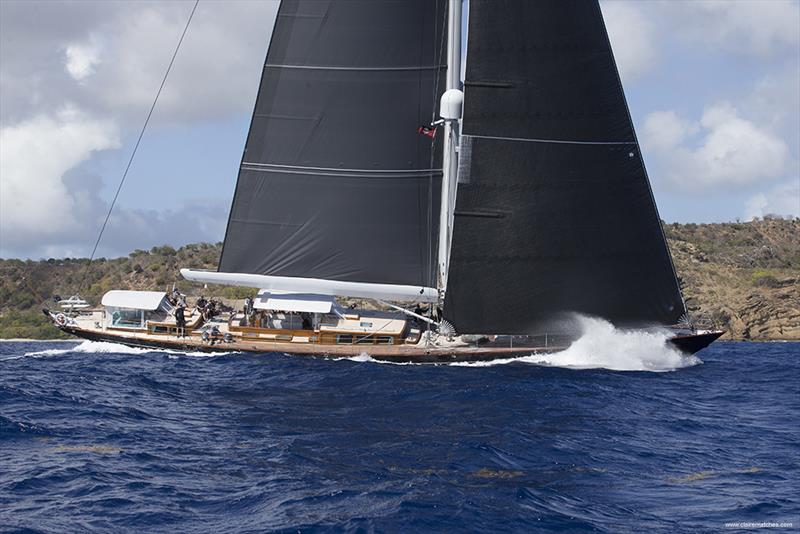 121ft sloop Action during the Round Antigua Race at the 11th Superyacht Challenge Antigua photo copyright Claire Matches / www.clairematches.com taken at  and featuring the Superyacht class