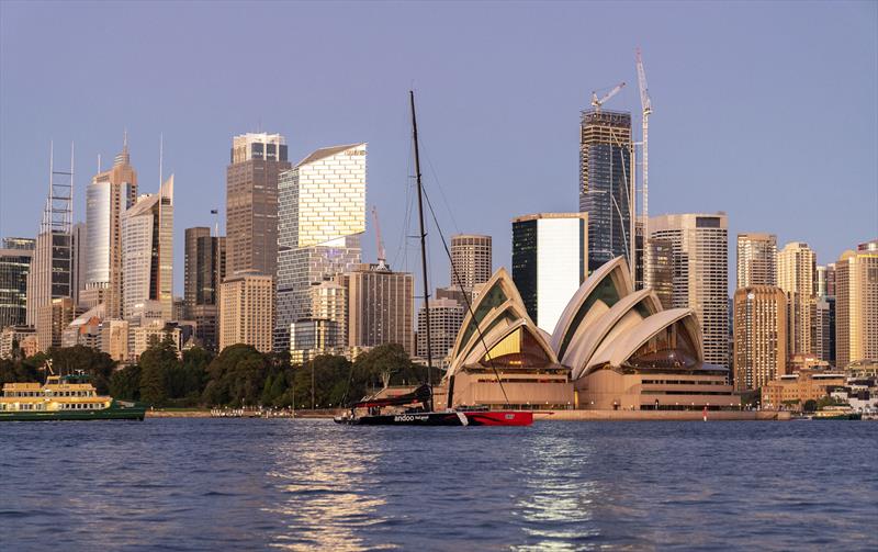 Andoo Comanche arrives back in Sydney Harbour after traversing the planet from the Caribbean on her own hull. - photo © Andoo Comanche