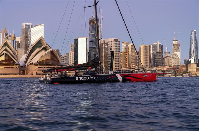 Andoo Comanche arrives back in Sydney Harbour after traversing the planet from the Caribbean on her own hull. - photo © Andoo Comanche