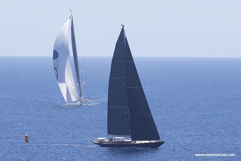 The 121ft Dykstra sloop Action ahead of the 148ft Dubois sloop Gitana at the 2023 Superyacht Challenge Antigua photo copyright Claire Matches taken at  and featuring the Superyacht class