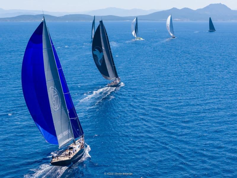 SØRVIND by Giorgio Armani in the foreground with the rest of the fleet heading towards Soffi island - photo © YCCS / Studio Borlenghi