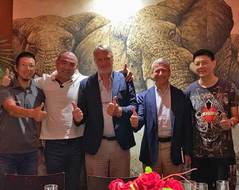 Mr King, President, Shenzhen Hone Ocean Culture Communication Co., Ltd (second from left), Olivier Decamps, Regional Director, Nautor's Swan Asia Pacific (centre) and Giovanni Pomati, CEO Nautor's Swam (second right) photo copyright Nautor's Swan taken at  and featuring the Swan class
