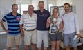 Tasar Association of Victoria (TAV) President Blaise Vinot, TAV Life Member Geoff Dawson,  Ronstan CEO and Tasar sailor Alistair Murray, State Champions Charlotte Birbeck and Peter Ellis © Darren Eger