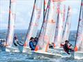 A day 2 race start (l-r) Gary & Robyn Ratcliffe (6th overall); Supermaxi Skipper Mark Bradford with wife Cass (8th overall) & Brad Stephens & Jen Overton (5th overall) during the 46th NSW Tasar States © Rob Owe-Young