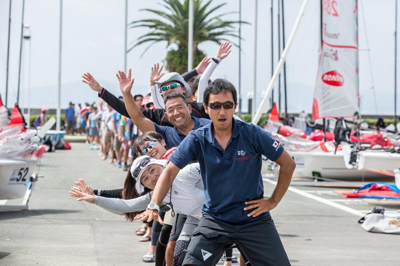 Competitors doing the 'wave' at the 2017 Tasar Worlds in Gamagori, Japan photo copyright Junichi Hirai / Bulkhead Magazine Japan taken at  and featuring the Tasar class