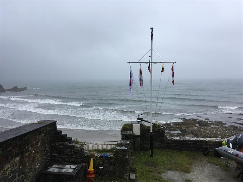 Day 3 surf and no sailing, just 2 boogie boarders and a seal during the Tasar Nationals at Porthpean photo copyright Sarah Desjonqueres taken at Porthpean Sailing Club and featuring the Tasar class