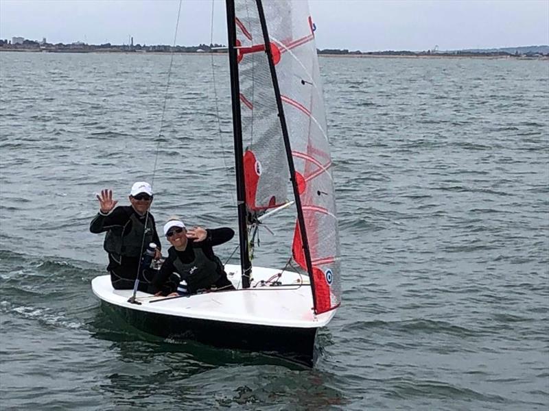 Rob & Nic Douglass win the 2019 Tasar Worlds at Hayling Island photo copyright HISC committee boat taken at Hayling Island Sailing Club and featuring the Tasar class