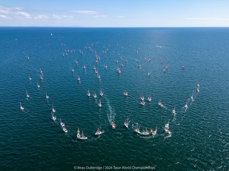 2024 Tasar World Championships at Sandringham Yacht Club Day 2: Bottom gate aerial view photo copyright Beau Outteridge taken at Sandringham Yacht Club and featuring the Tasar class