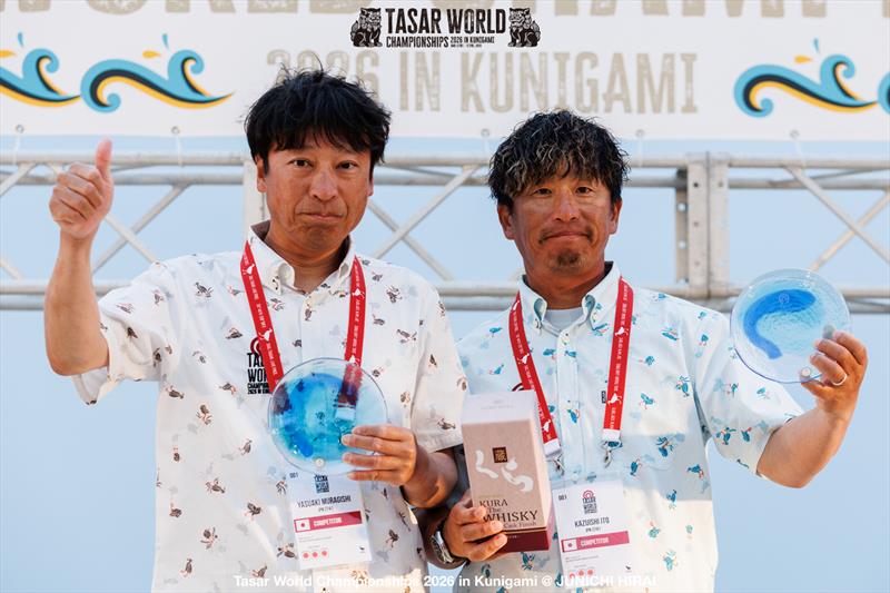 Kazushi Ito and Yasuaki Muragishi, Third Overall and Grand Masters Division winners (combined crew age of 100–119 years) at the Tasar World Championships in Japan photo copyright Junichi Hirai taken at  and featuring the Tasar class