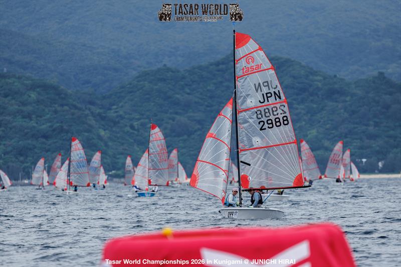 The leading boats racing towards the leeward gate on the final day at the Tasar World Championships in Japan photo copyright Junichi Hirai taken at  and featuring the Tasar class