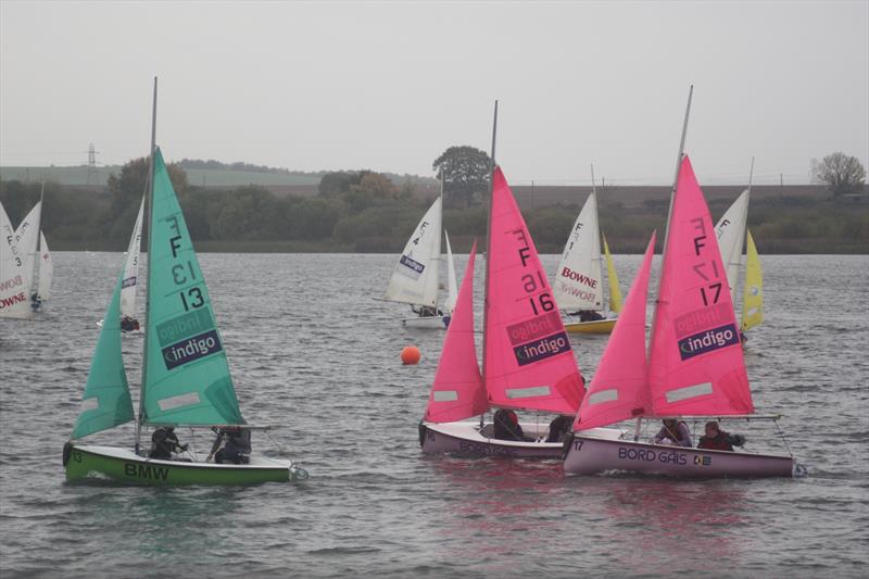 The colourful fleets offset a grey and windy day in the Leeds University Sailing Club Halloween Howler photo copyright James Saul taken at  and featuring the Team Racing class