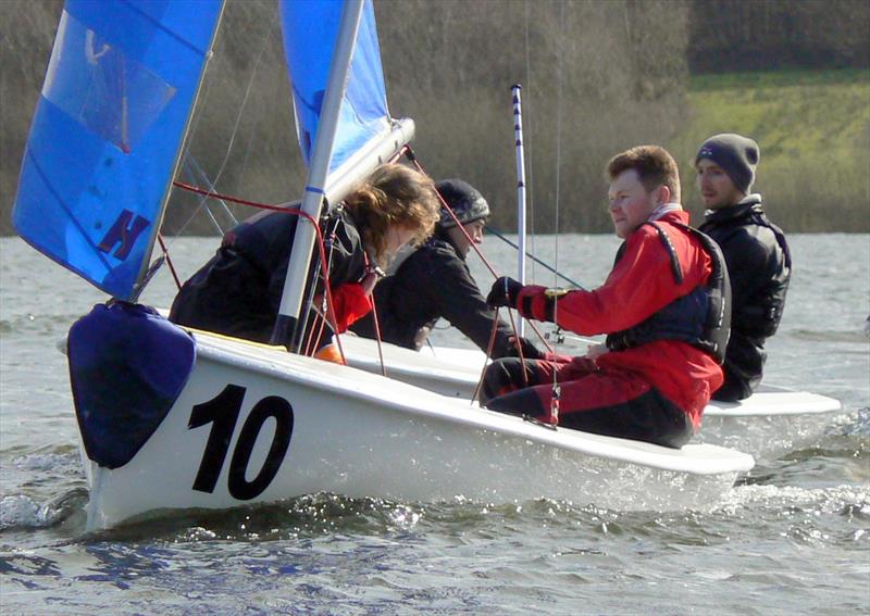 Exeter Excalibur team racing at Roadford Lake photo copyright Exeter University Sailing Club taken at Roadford Lake Sailing Club and featuring the Team Racing class