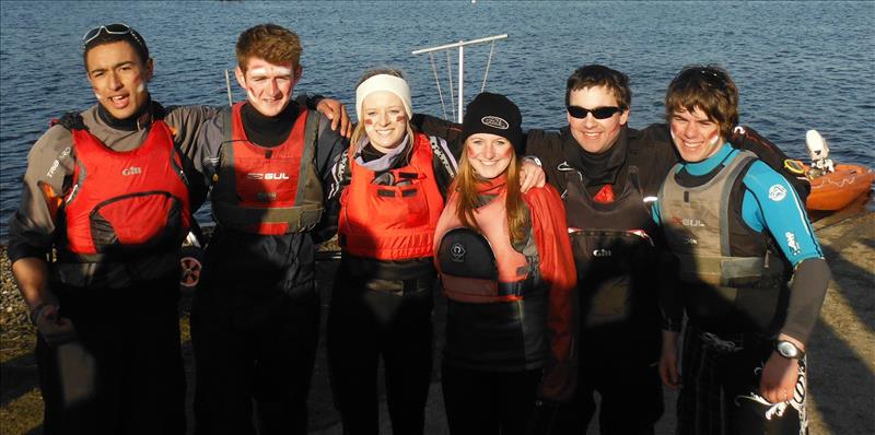 Sheffield Hallam University win the Sailing Varsity (l to r) Lee Timothy, Charlie Fitzgerald, Anna Louise Hough, Emma Southwell (Team Captain), Sean Clarkson (Commodore) & Alex Harris photo copyright Erica Bewsey taken at Pennine Sailing Club and featuring the Team Racing class