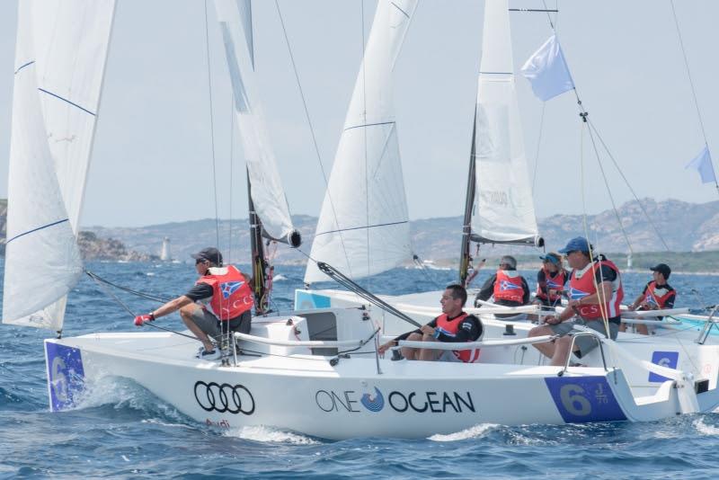 YCCS team, Audi Invitational Team Racing Challenge 2018 photo copyright YCCS / Nonnoi taken at Yacht Club Costa Smeralda and featuring the Team Racing class