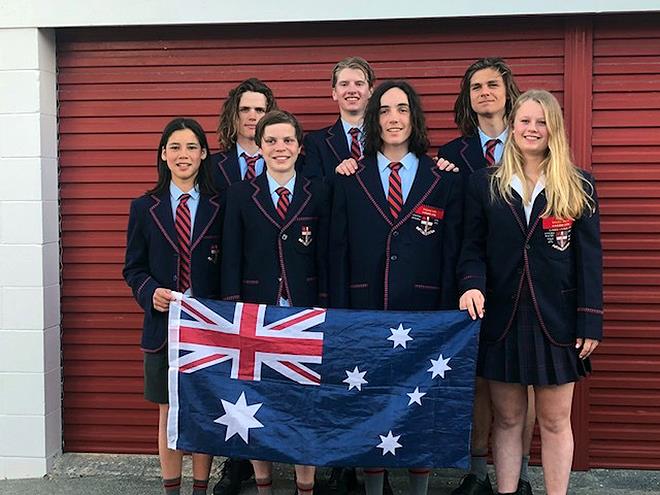 The Friends School team showing the flag in New Zealand - 2018 InterDominion Schools Team Sailing Championships photo copyright Amanda Sargent taken at Sandspit Yacht Club and featuring the Team Racing class