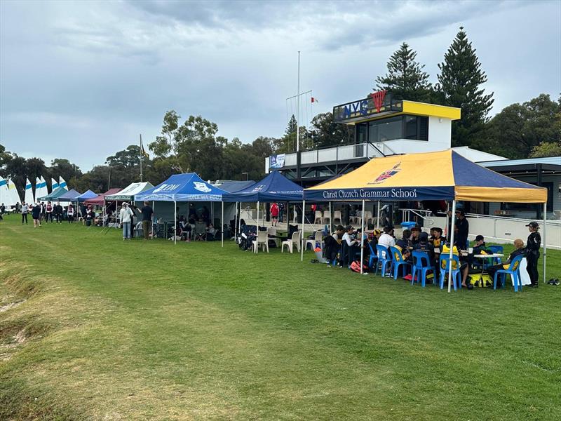 NYC waterfront lined with school team marquees - photo © Event volunteer photo