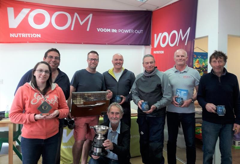 VOOM Tempest Nationals prizewinners, from left, Caron Kirkwood & Derek Budden 1st mixed crew, Jon Modral-Gibbons & Colin Meadows (front) 1st overall, James Wanless & John Robson 2nd, Ian Modral & Robin Higgens photo copyright Carrie Higgens taken at Ullswater Yacht Club and featuring the Tempest class