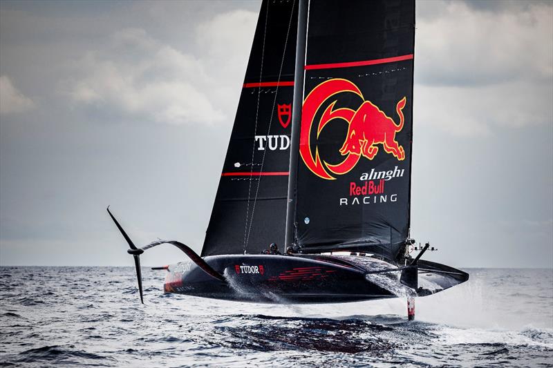 Alinghi Red Bull Racing with Arnaud Psarofaghis of Switzerland behind the helm and Thierry Neuville of Belgium and Hyundai Shell Mobis WRT on board perform during a Seat Swap in Barcelona, Spain - photo © Alinghi Red Bull Racing / Samo Vidic