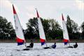 Ralph Hadley (3rd overall), Sam Dence (1st overall) and Charlie Weatheritt (4th overall) on a close reach to finish - South East Topper series at Island Barn for the Tom Howard Trophy