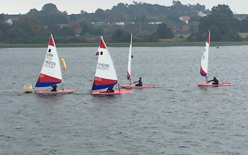 Midlands Topper Traveller Round 3 at Bartley - Leaders Rounding the Leeard Mark in Race 1 photo copyright Donna Powell taken at Bartley Sailing Club and featuring the Topper class