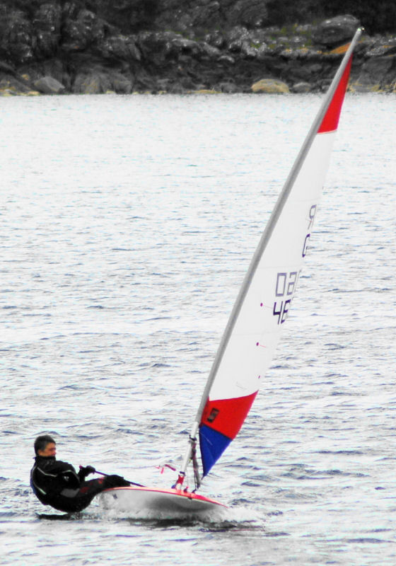 Local sailor Angus Gray-Stephens during the Scottish Topper Traveller at Tarbert Loch Fyne photo copyright Colin Hunter taken at Tarbert Loch Fyne Yacht Club and featuring the Topper class