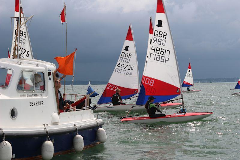 Immi Rees in her preferred position, during a start in the first ever Topper Traveller at Hamble River photo copyright Mike James taken at Hamble River Sailing Club and featuring the Topper class