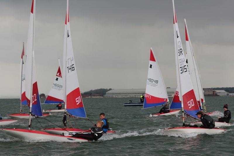 Laughter and fun on the way to the leeward mark - First ever Topper Traveller at Hamble River photo copyright Mike James taken at Hamble River Sailing Club and featuring the Topper class