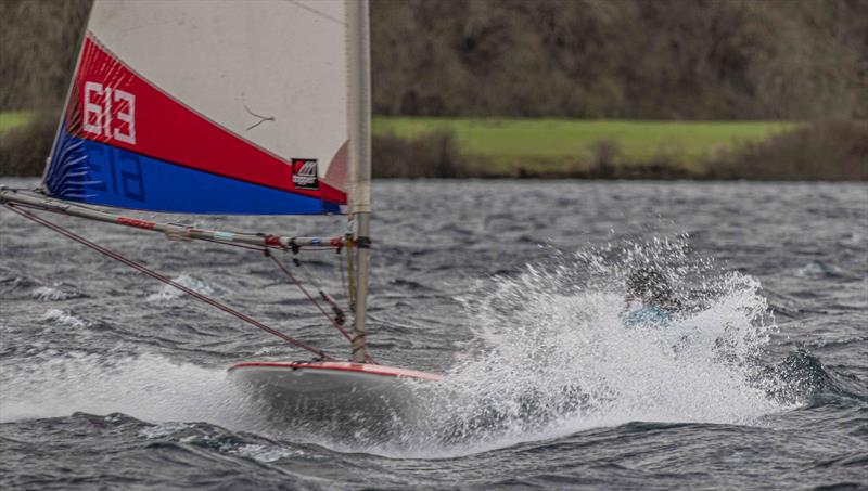 Sam Mason, second junior showing great control and getting very wet in high winds on Saturday at the Notts County Cooler 2022 photo copyright David Eberlin taken at Notts County Sailing Club and featuring the Topper class
