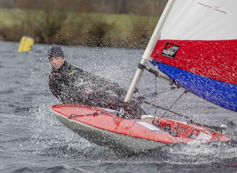 Jessica Powell on her way to winning Round 7 of the Midlands 2021-2022 Topper Traveller Series at Notts County SC photo copyright David Eberlin taken at Notts County Sailing Club and featuring the Topper class
