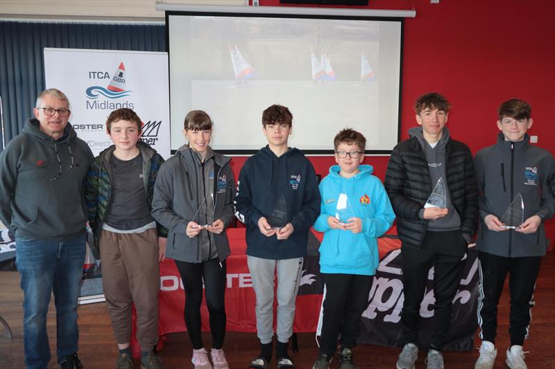 Winners collecting their prizes from Russ Dent (Topper Sailboats) during the ITCA Midlands Topper Traveller Series 2021-22 at Draycote Water - photo © Gavin Fleming