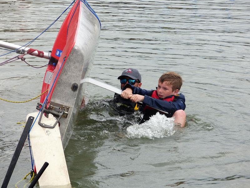 Capsize recovery under instruction during Solway Yacht Club Cadet Week 2022 - photo © Becky Davison
