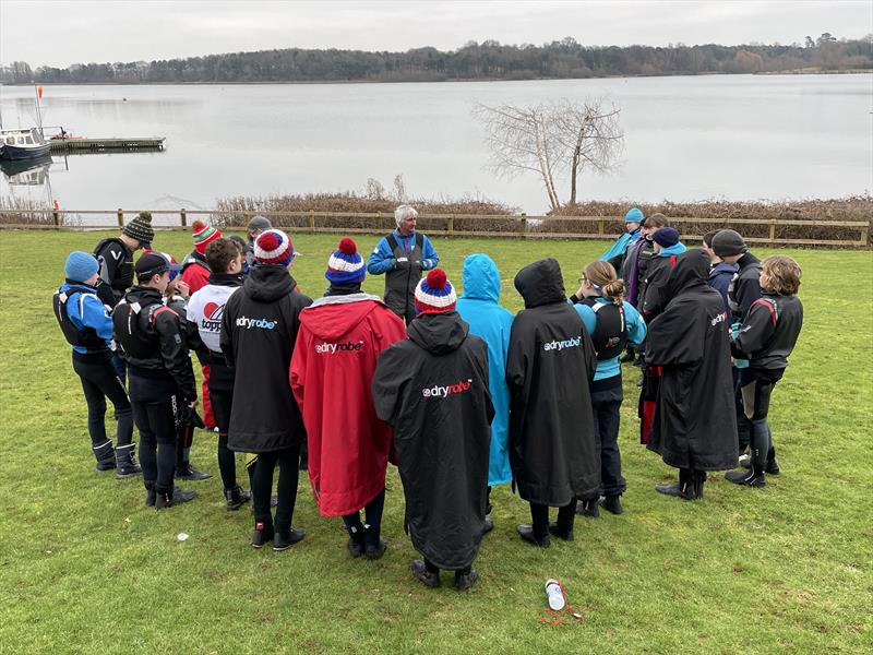 Sailors listening attentively to Steve Irish at the ITCA GBR Invitational Coaching photo copyright Mike Powell taken at Northampton Sailing Club and featuring the Topper class