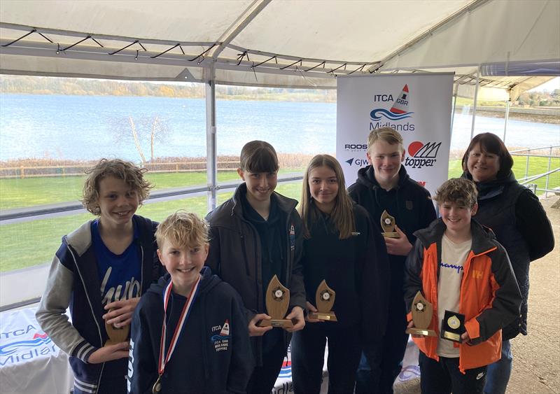 All the prize winners in the ITCA Midlands Topper Traveller Series 2022-23 Round 7 at Northampton photo copyright Michael Powell taken at Northampton Sailing Club and featuring the Topper class