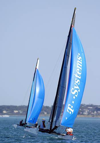 Roland Gaebler & Gunnar Struckmann on day four of the Tornado Asia Pacific Championship at Sail Melbourne photo copyright Jeff Crow / Sport the Library taken at Somers Yacht Club and featuring the Tornado class