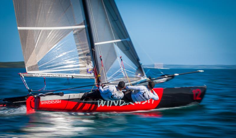 Brett Burvill and Max Puttman (AUS) - Day 1, Int Tornado Class 2019 World Championship presented by Candida, Takapuna Boating Club, January 5, 2019 photo copyright Suellen Davies taken at Takapuna Boating Club and featuring the Tornado class