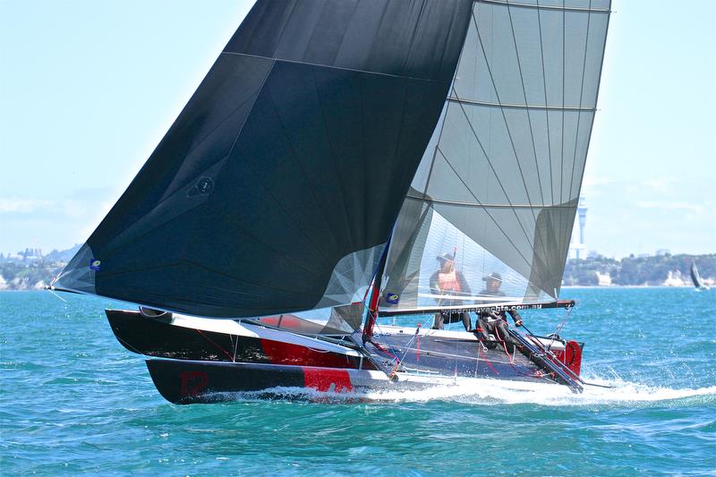 Brett Burvill and Max Puttman (AUS) - Race 5 finish - Int Tornado Worlds - Day 3, presented by Candida, January 7, photo copyright Richard Gladwell taken at Takapuna Boating Club and featuring the Tornado class