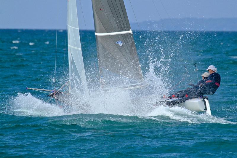 Tornado Class President Jurgen and Sarah Jentsch (GER) digs into a big one - Race 8 - Int Tornado Worlds - Day 4, presented by Candida, January 9, 2019 photo copyright Richard Gladwell taken at Takapuna Boating Club and featuring the Tornado class
